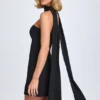 Cecilia Scarf-Detail A-Line Mini Dress in Black