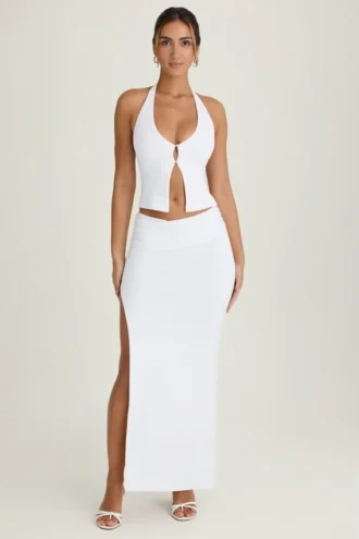 Cedara Ruched Maxi Skirt in White