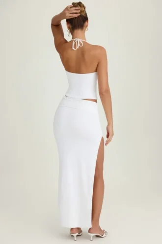 Cedara Ruched Maxi Skirt in White