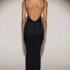 Celandine Sheer Embellished Backless Maxi Dress in Black
