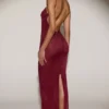 Celandine Sheer Embellished Backless Maxi Dress in Burgundy