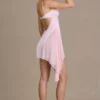 Celestia Satin Embellished Cupped Mini Dress in Baby Pink
