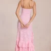 Celira Lace Ruffle Maxi Dress in Blossom Pink