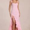 Celira Lace Ruffle Maxi Dress in Blossom Pink