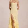 Celira Lace Ruffle Maxi Dress in Lemon Yellow