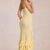 Celira Lace Ruffle Maxi Dress in Lemon Yellow