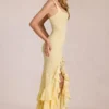 Celira Lace Ruffle Maxi Dress in Lemon Yellow