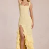 Celira Lace Ruffle Maxi Dress in Lemon Yellow