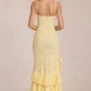 Celira Lace Ruffle Maxi Dress in Lemon Yellow