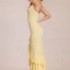 Celira Lace Ruffle Maxi Dress in Lemon Yellow