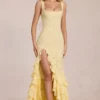 Celira Lace Ruffle Maxi Dress in Lemon Yellow