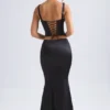 Ceres Mid-Rise Fishtail Maxi Skirt in Black
