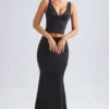 Ceres Mid-Rise Fishtail Maxi Skirt in Black