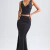 Ceres Mid-Rise Fishtail Maxi Skirt in Black