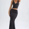 Ceres Mid-Rise Fishtail Maxi Skirt in Black