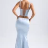Ceres Mid-Rise Fishtail Maxi Skirt in Light Blue