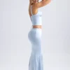 Ceres Mid-Rise Fishtail Maxi Skirt in Light Blue