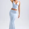 Ceres Mid-Rise Fishtail Maxi Skirt in Light Blue