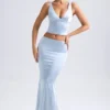 Ceres Mid-Rise Fishtail Maxi Skirt in Light Blue