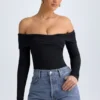 Ceyln Modal Off-Shoulder Ruched Bodysuit in Black