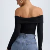 Ceyln Modal Off-Shoulder Ruched Bodysuit in Black
