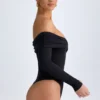 Ceyln Modal Off-Shoulder Ruched Bodysuit in Black