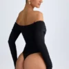 Ceyln Modal Off-Shoulder Ruched Bodysuit in Black
