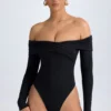 Ceyln Modal Off-Shoulder Ruched Bodysuit in Black