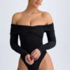 Ceyln Modal Off-Shoulder Ruched Bodysuit in Black