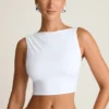 Ceylon Draped Open-Back Tank Top in White