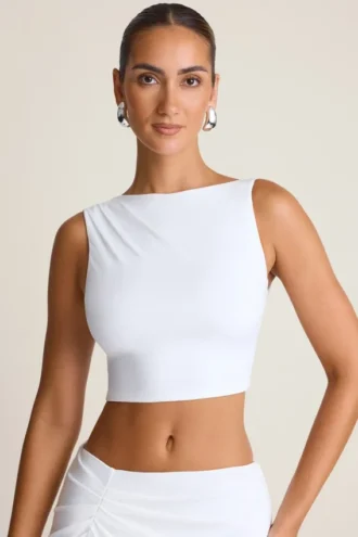 Ceylon Draped Open-Back Tank Top in White