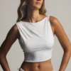 Ceylon Draped Open-Back Tank Top in White