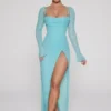 Champel Embellished Cowl Neck Maxi Dress in Aqua