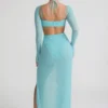 Champel Embellished Cowl Neck Maxi Dress in Aqua