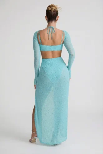 Champel Embellished Cowl Neck Maxi Dress in Aqua