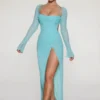 Champel Embellished Cowl Neck Maxi Dress in Aqua