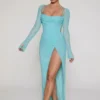 Champel Embellished Cowl Neck Maxi Dress in Aqua