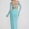 Champel Embellished Cowl Neck Maxi Dress in Aqua