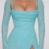 Champel Embellished Cowl Neck Maxi Dress in Aqua