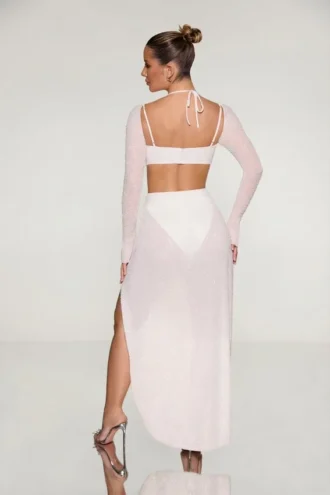 Champel Embellished Cowl Neck Maxi Dress in Ivory