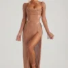 Champel Embellished Cowl Neck Maxi Dress in Nude