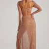 Champel Embellished Cowl Neck Maxi Dress in Nude