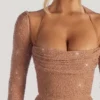 Champel Embellished Cowl Neck Maxi Dress in Nude
