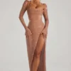 Champel Embellished Cowl Neck Maxi Dress in Nude