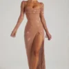 Champel Embellished Cowl Neck Maxi Dress in Nude