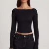 Charliane Modal Boat-Neck Long-Sleeve Top in Black
