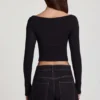 Charliane Modal Boat-Neck Long-Sleeve Top in Black