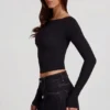 Charliane Modal Boat-Neck Long-Sleeve Top in Black