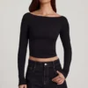 Charliane Modal Boat-Neck Long-Sleeve Top in Black