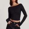 Charliane Modal Boat-Neck Long-Sleeve Top in Black